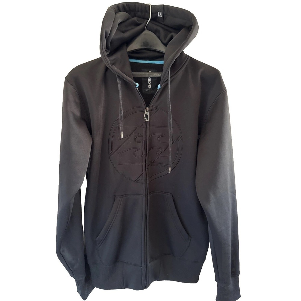Billabong Hoodie Sweatshirt Mens M Y2K Hooded Full Zip 3D Center Logo Black